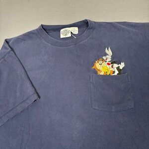 Looney Tunes Men's Navy Blue Pocket T Shirt Size XL ACME Clothing